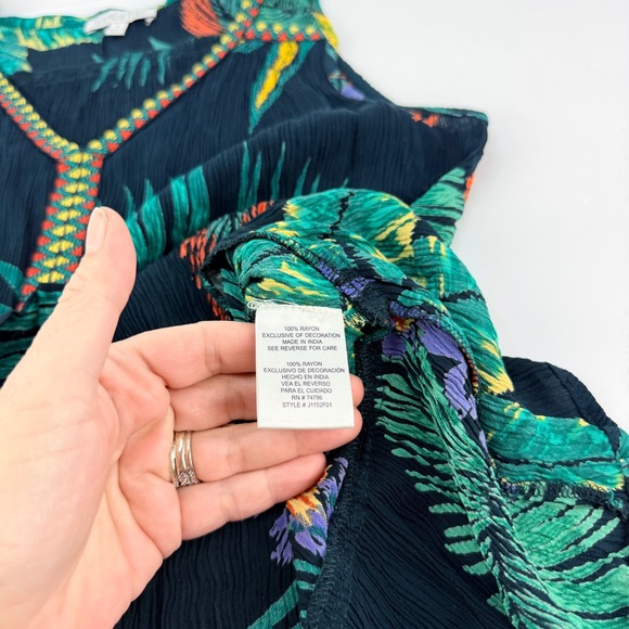 Patrons of Peace Tropical Embroidered Crinkle Ruffle Women Tank Top Boho Artsy - Picture 8 of 10